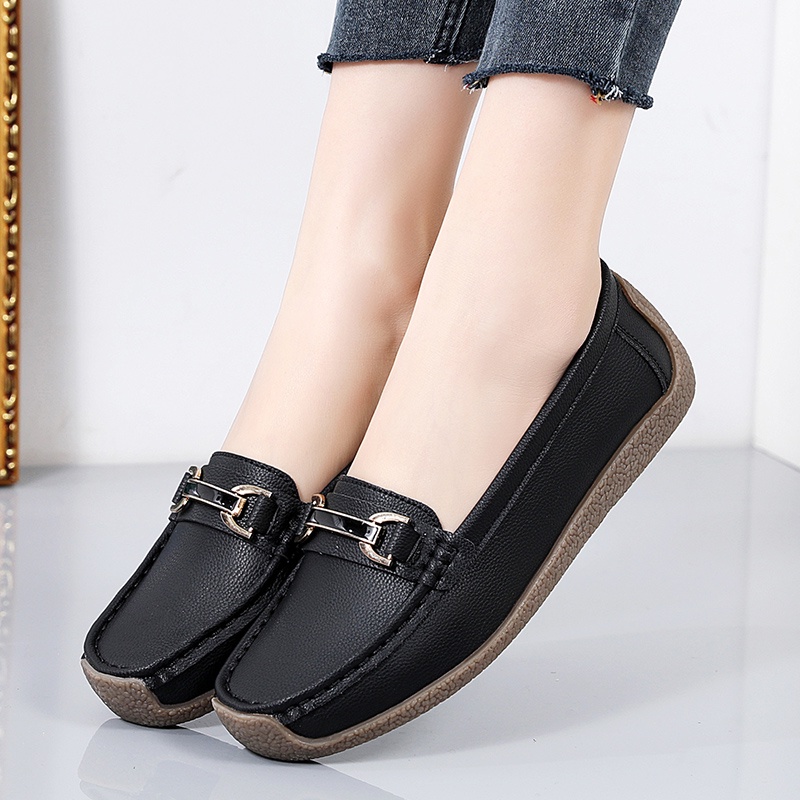 Giày Da Đế Bằng Thiết Kế Đơn Giản Thoải Mái Thời Trang Cho Nữ Size 35-44