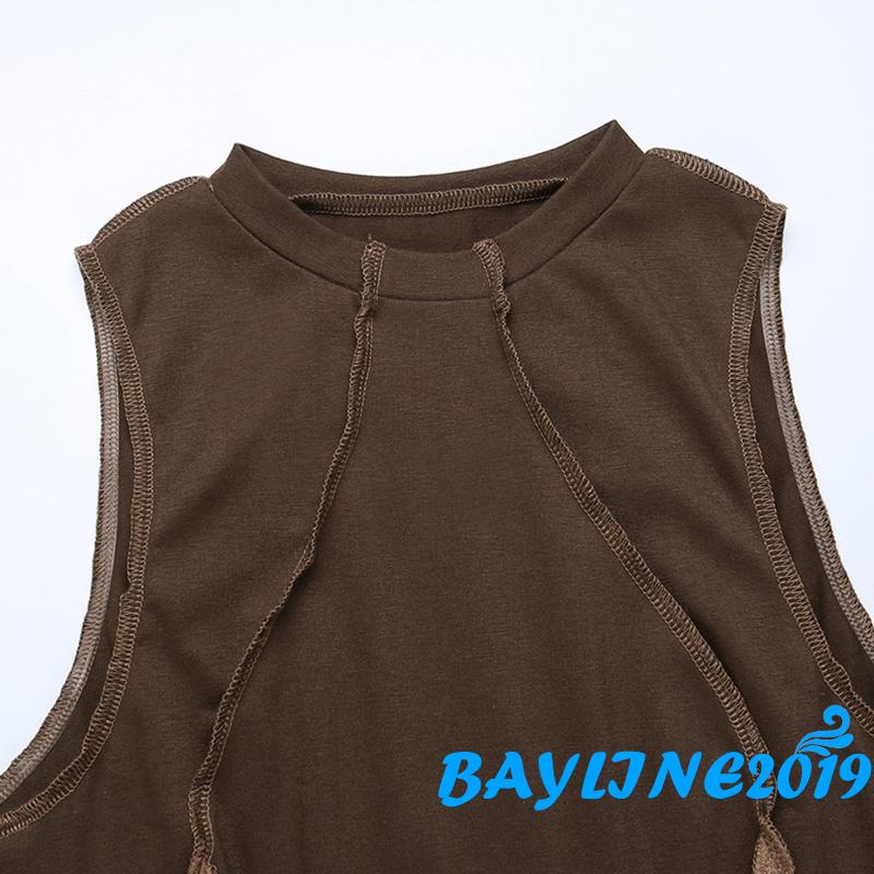 Áo Croptop Dệt Kim Không Tay Cổ Tròn Thời Trang Mùa Hè Dành Cho Nữ