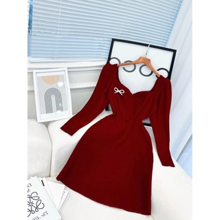 BIGSIZE (60-90KG) ĐẦM CỔ CÚP TAY DÀI TAG NƠ ĐÁ