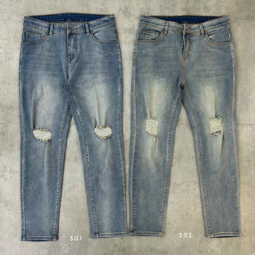 Quần Jean Skinny Rách Gối Bụi Bặm Chất Dày Dặn Co Giãn