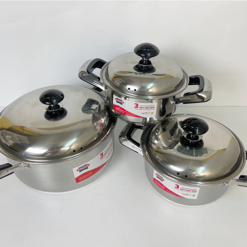 Bộ Nồi Inox 3 Đáy Sunhouse SH333 - Dùng Được Cho Bếp Từ