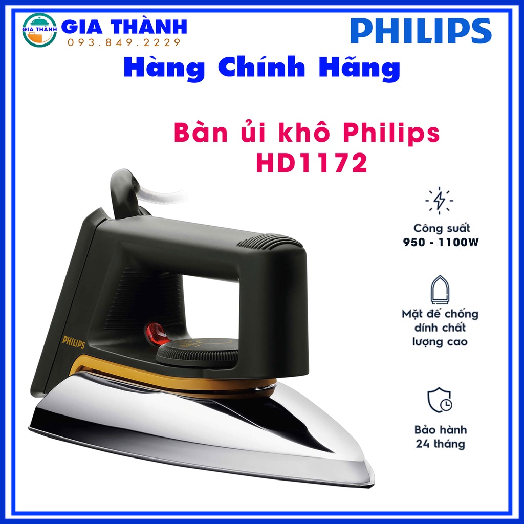 Bàn ủi khô Philips HD1172 1100W- Hàng chính hãng, bàn là mini Gia dụng Gia Thành