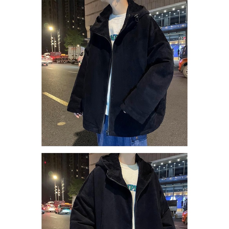 Áo Khoác Nhung Kẻ Có Mũ Trùm Dáng Rộng Thời Trang Mùa Thu Đông Phong Cách Retro Giản Dị Dành Cho Nam