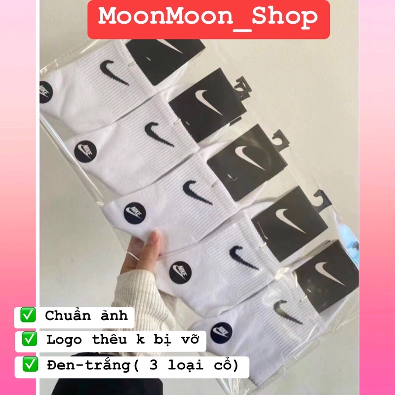 Set 5 đôi tất vớ nam nữ ni.ke 2 màu đen và trắng có tag như ảnh