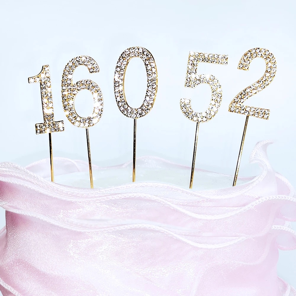 Thẻ Chữ Số 0-9 Đính Đá Trang Trí Bánh Kem / Món Tráng Miệng Cho Sinh Nhật / Đám Cưới