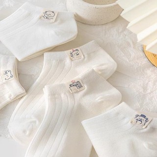 Tất trắng ngắn cổ thêu hình tem, chất len mềm mịn phong cách Hàn Quốc, vớ vintage AT34