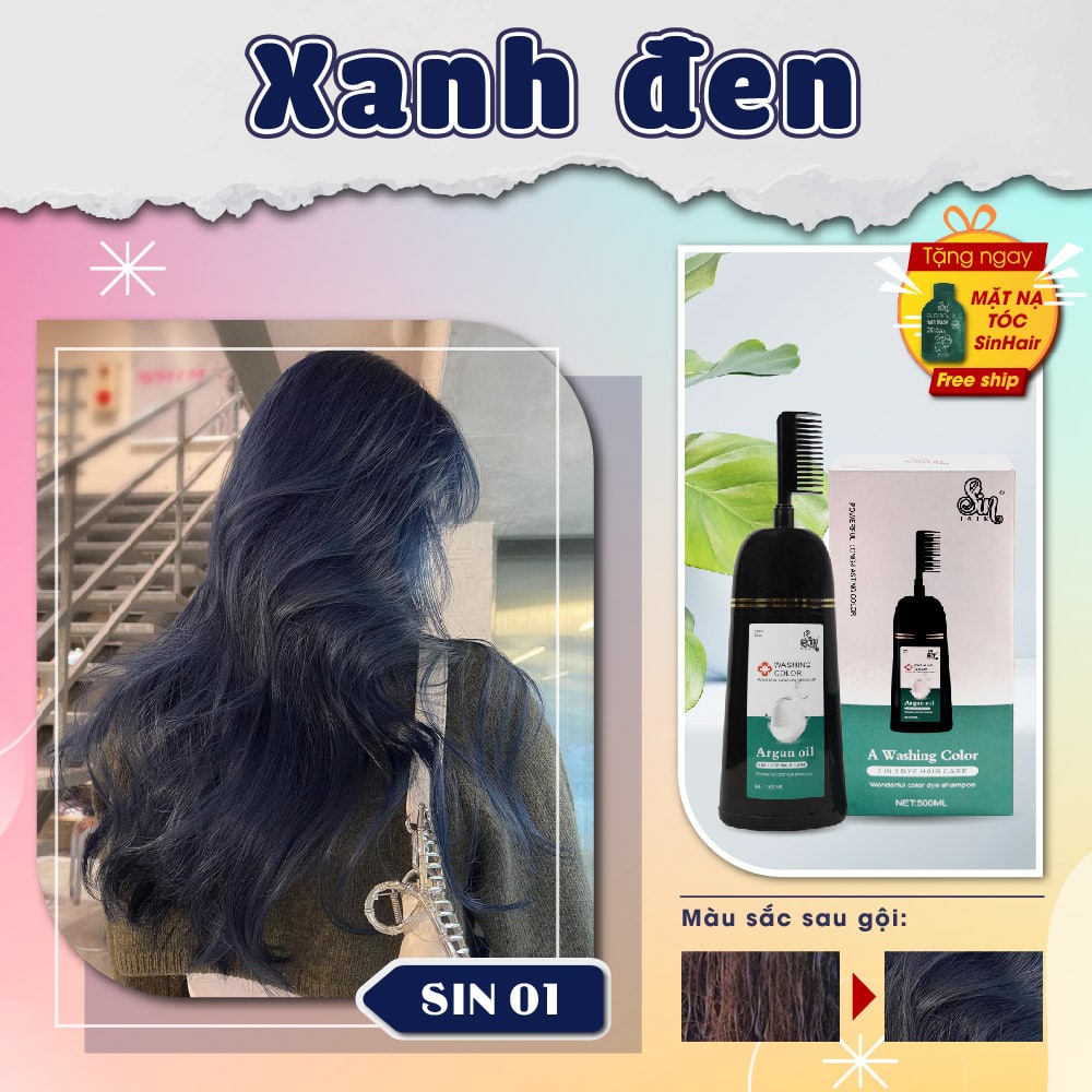 Dầu gội đổi màu tóc Xanh Đen không tẩy | Gội là đổi màu | SinHair Việt Nam Official Store