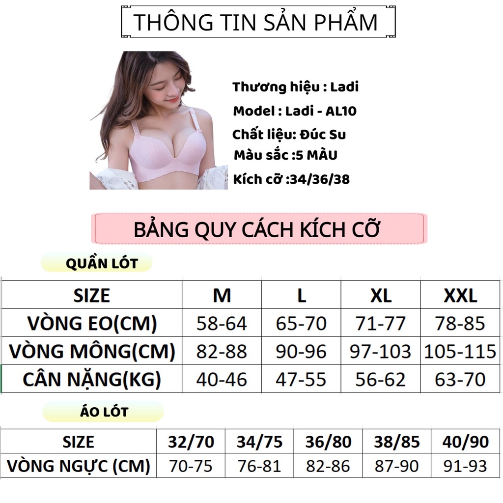 Áo Lót Nữ LADI Đúc Su Cao Cấp Không Gọng Kẻ Đệm Nâng Ngực Quyến Rũ MÃ AL10