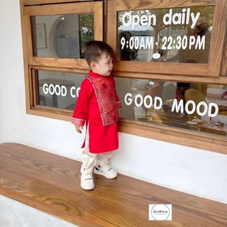 Áo dài lụa phối gấm bé trai