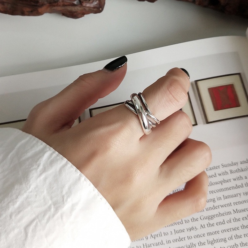 Nhẫn Bạc Nhiều Lớp Mặt Thánh Giá Thời Trang Cá Tính