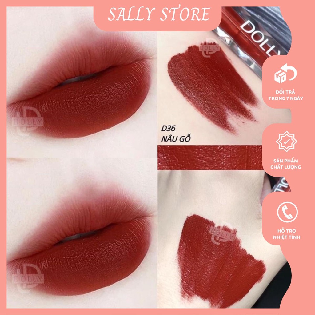 Son kem lì Dolly Diamond velvet không chì màu nâu gỗ hàng chính hãng tự tin makeup