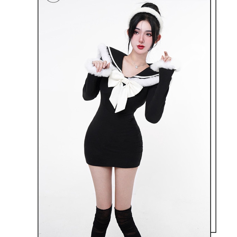 Đầm Tay Dài Phối Nơ Thiết Kế Quyến Rũ Thời Trang Thu Đông