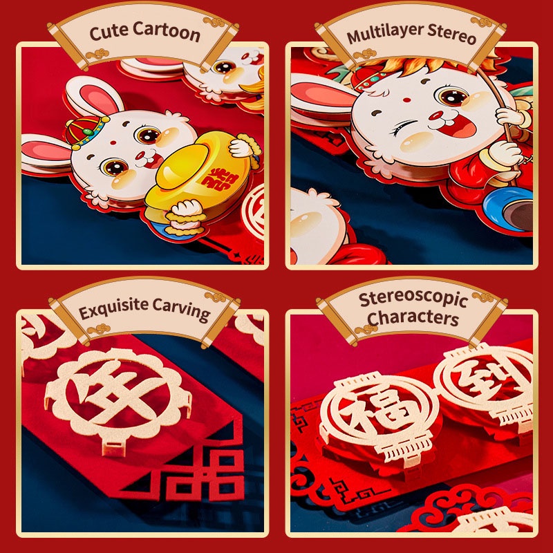 Phụ Kiện Trang Trí Cửa Hình Thỏ 3D Mừng Năm Mới