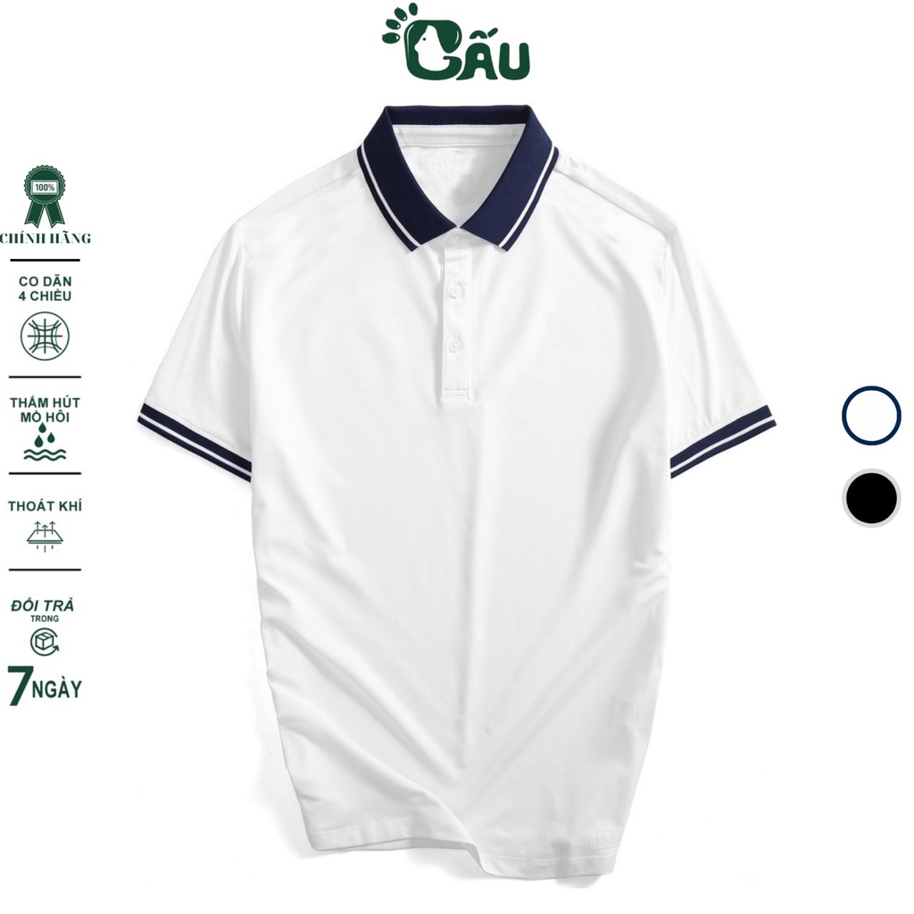 Áo thun Polo GẤU 194 Trơn Unisex vải cá sấu Poly co dãn 4 chiều dày dặn form gerular fit - PL Phối 1 Viền