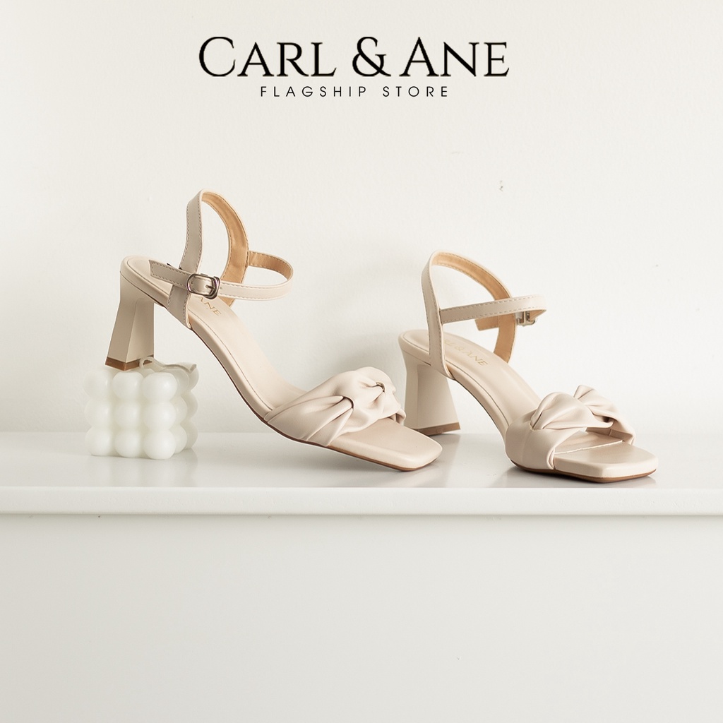 Carl & Ane - Giày cao gót nữ hỡ mũi quai nơ phối dây cao 6cm màu đen - CS018