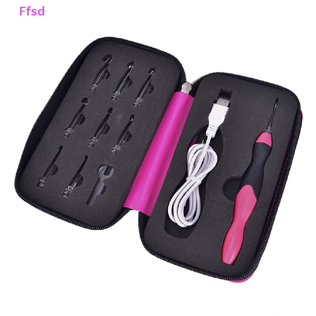 {Ffsd} Bộ Dụng Cụ Móc Đan Len 9 Trong 1 USB Có Đèn LED Có Thể Sạc Lại Hữu Ích * Bán Chạy