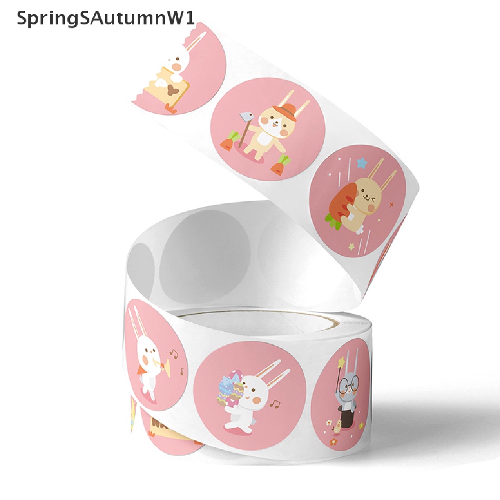 Cuộn 500 Sticker Thỏ Thank you Dán Trang Trí Quà Tặng Cho Bé SpringSAutumnW1