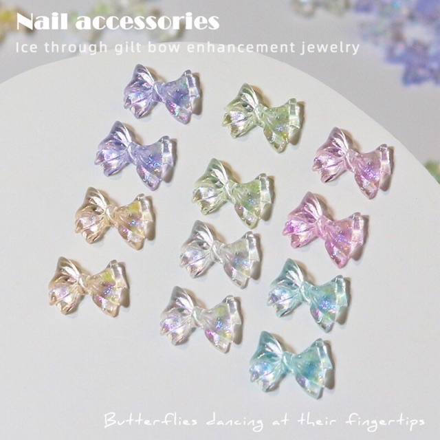 Set 40 charm gấu, nơ nhũ hoạt hình dễ thương trang trí móng tay