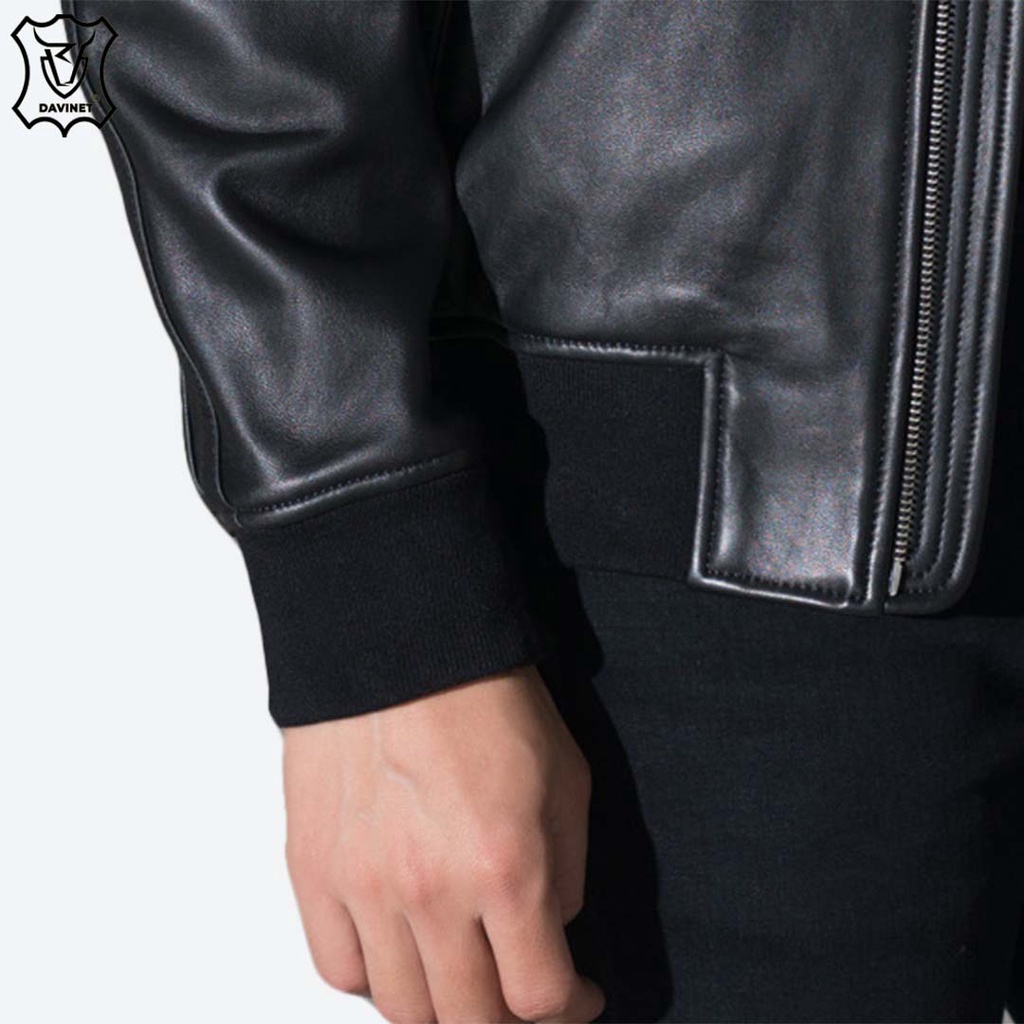Áo Khoác Da Xịn Bomber DAVINET Am23-03, Da Xịn, Siêu Bền, Mềm Nhẹ, Bảo Hành 5 Năm