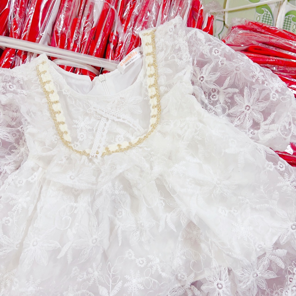 Váy công chúa bé gái ren cao cấp tặng kèm tuban 7kg đến 17kg màu trắng