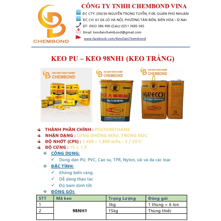 KEO DÁN GIÀY DÉP GRECO 98NH1 - 3.3L