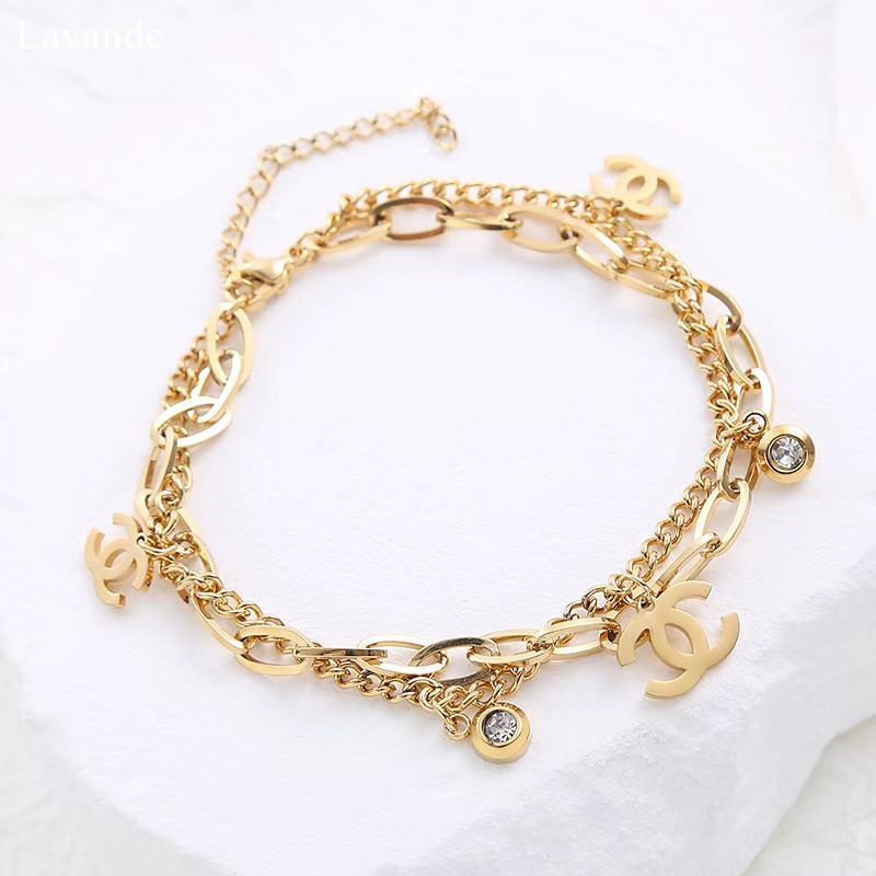【LAVANDE】 Vòng Tay Hai Lớp Bằng Titan Mạ Vàng 18K Sang Trọng S3Q21