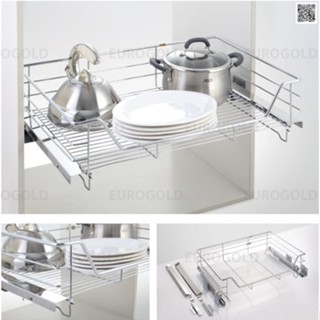 Giá xoong nồi Eurogold inox 304 âm tủ gắn cánh ray giảm chấn , có khay hứng nước bằng nhựa