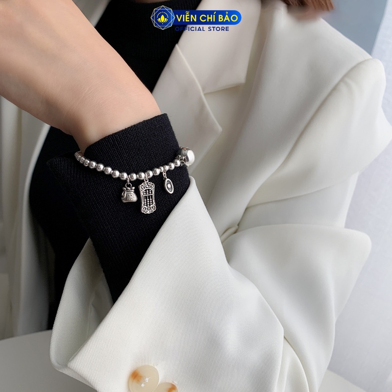 Vòng tay bạc nữ bi mix charm bảng tính chất liệu bạc 925 thời trang phụ kiện trang sức Viễn Chí Bảo L000651