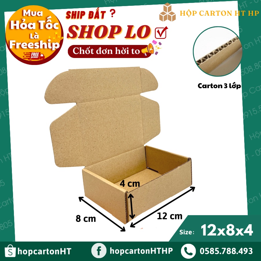 Hộp Carton Nắp Gài 12x8x4 Thùng Giấy Nắp Cài Đóng Hàng Mỹ Phẩm, Phụ Kiện Quà Tặng Handmade - Hộp Carton HT