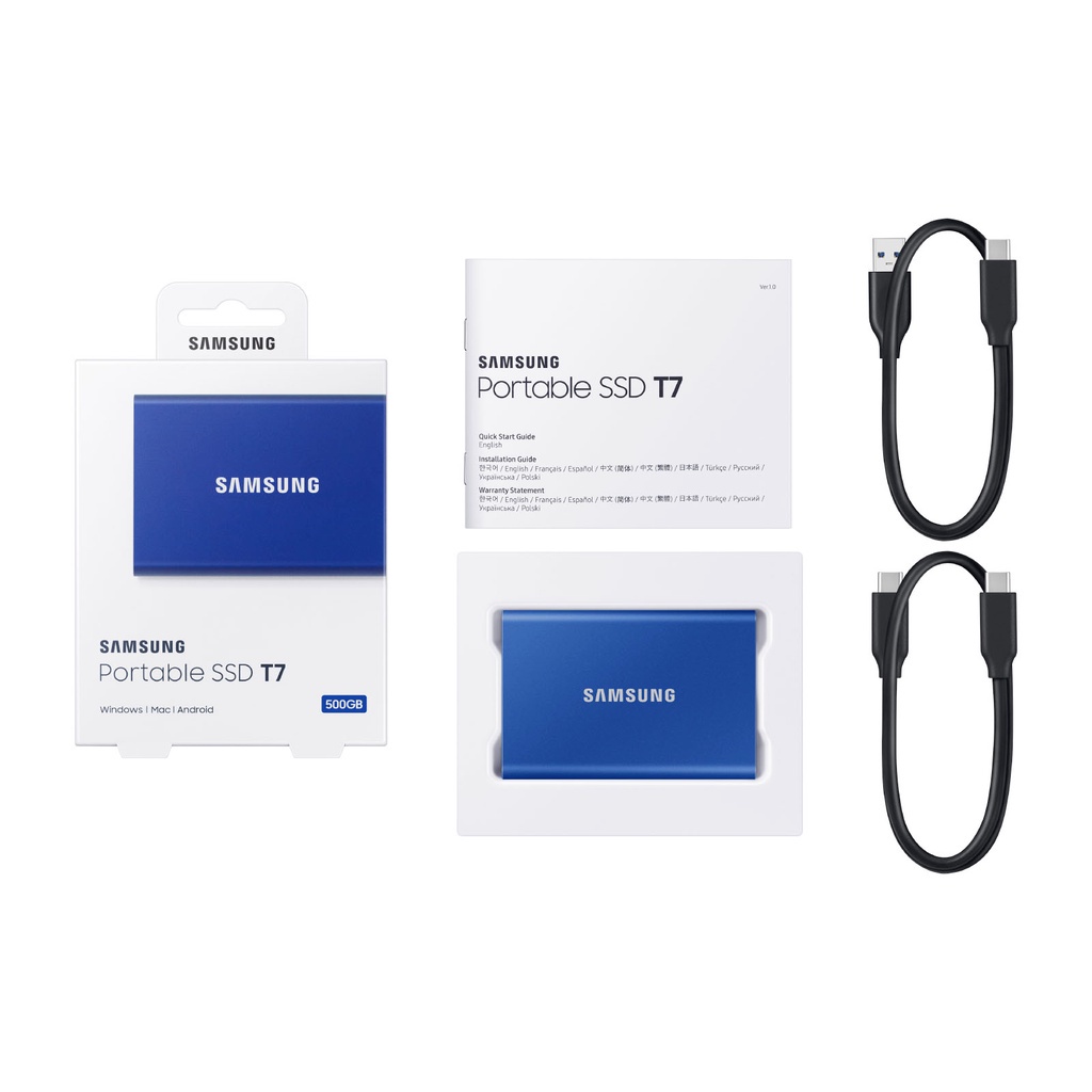 Ổ cứng SSD di động Samsung Portable T7 500GB (Non Touch) - USB 3.2 Gen 2 tốc độ upto 1050MB/s (Blue)