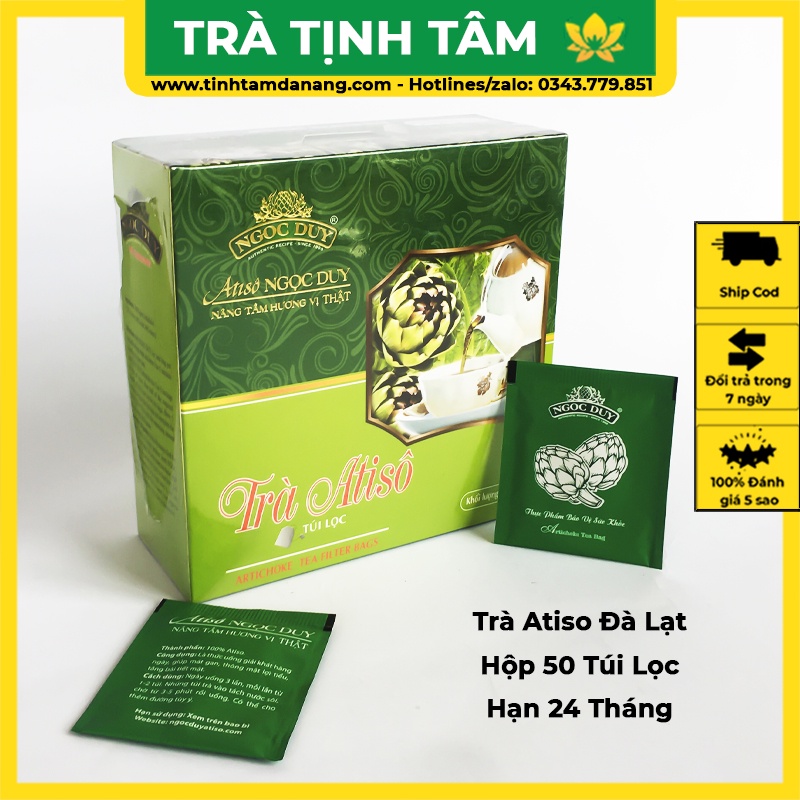 Trà túi lọc atiso Đà Lạt đặc biệt Ngọc Duy hộp 50 túi lọc đặc sản làm quà hỗ trợ thanh nhiệt giải độc