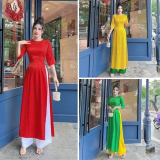 Áo dài gấm lụa hoa hồng đóng ngọc xịn sò áo dài nữ mẫu mới