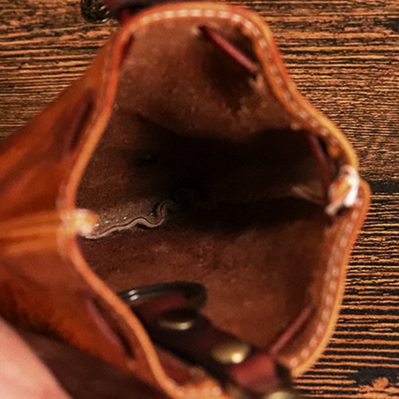 Ví Đựng Tiền Xu / Chìa Khóa Xe Hơi Bằng Da Bò Có Dây Rút Tiện Dụng