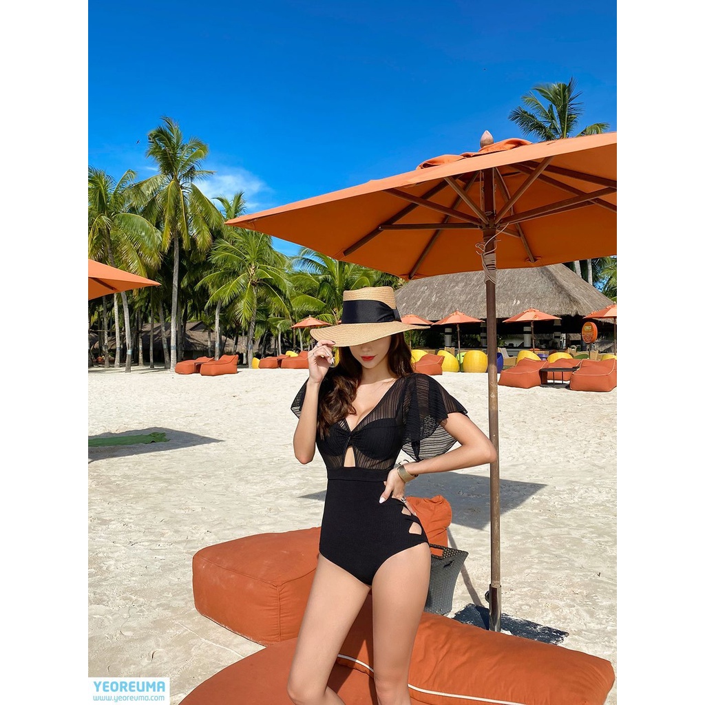 Bikini đen vải lấp lánh một mảnh tay xòe che bắp tay to ôm body tôn dáng Hàn Quốc đi biền xịn Bikibiki | BigBuy360 - bigbuy360.vn