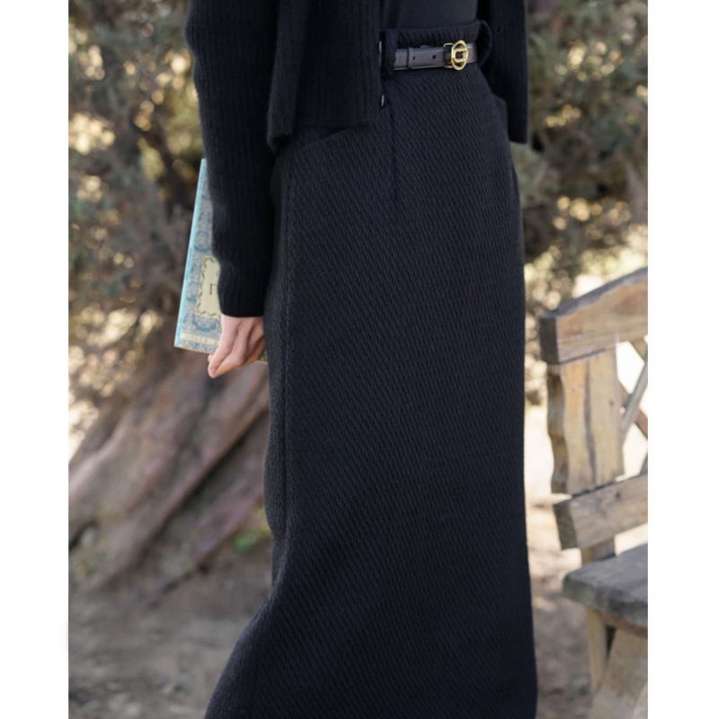 Đầm Len Đen Dáng Chữ a Dài Lưng Cao Phong Cách Retro Pháp Thời Trang Thu Đông Cho Nữ