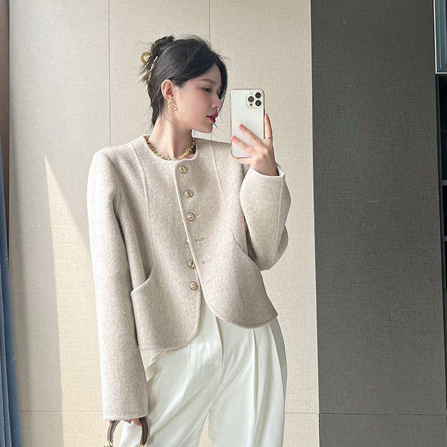 Áo khoác len hai mặt cổ tròn thời trang cho nữ