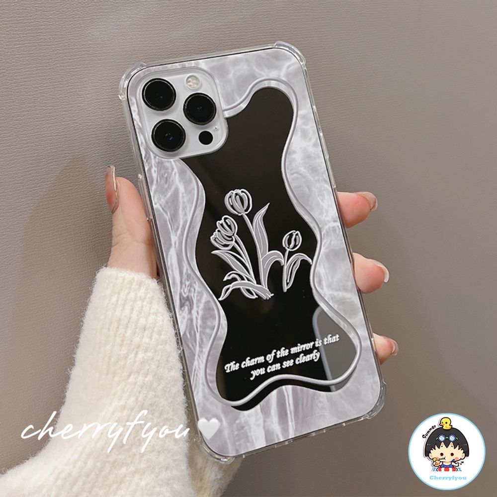 Ốp Điện Thoại Tpu Mềm Họa Tiết Hoa Tích Hợp Gương Trang Điểm Cho IPhone 11 12 13 14 Pro Max XS XR 7 8 Plus