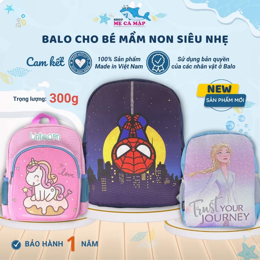 Balo Cho Bé Mầm Non Siêu Nhẹ Made in Việt Nam, Balo Cho Bé Đi Học Mẫu Giáo Bảo Hành 1 Năm