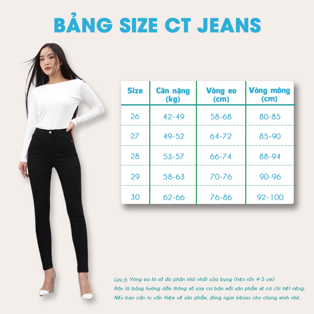 Quần skinny jean nữ bó lưng cao 4 màu tùy chọn CP56, CT JEANS