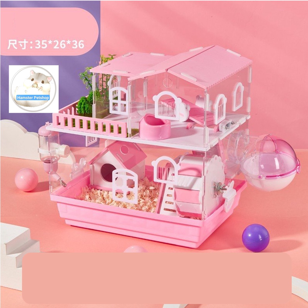 Lồng biệt thự mika 2 tầng cho hamster 35x26x36 cm