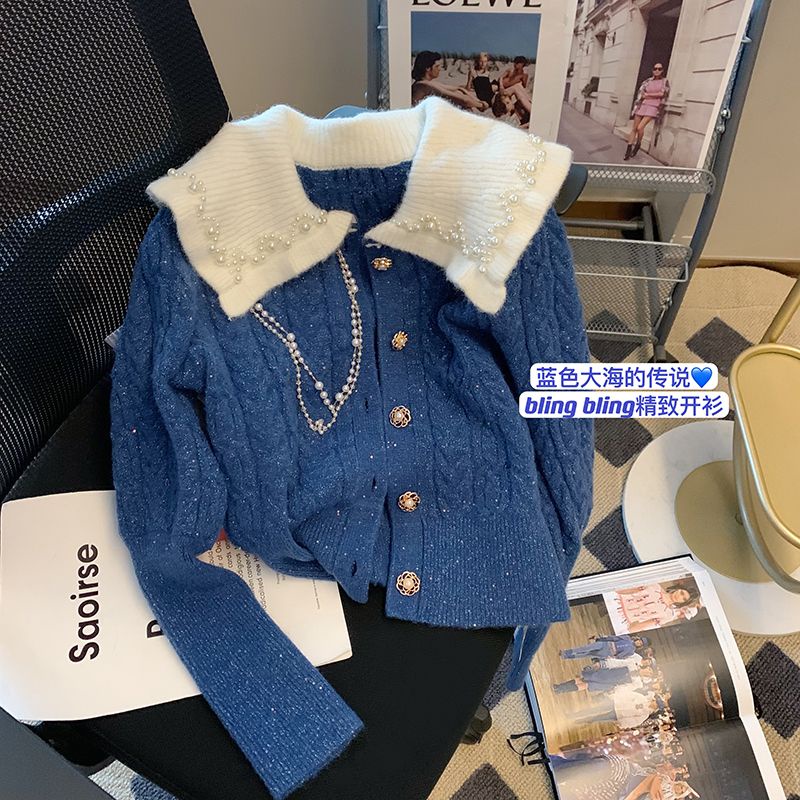 Áo Khoác Len Cardigan Cổ Búp Bê Dáng Rộng Kiểu Retro Pháp Thời Trang Thu Đông Cho Nữ