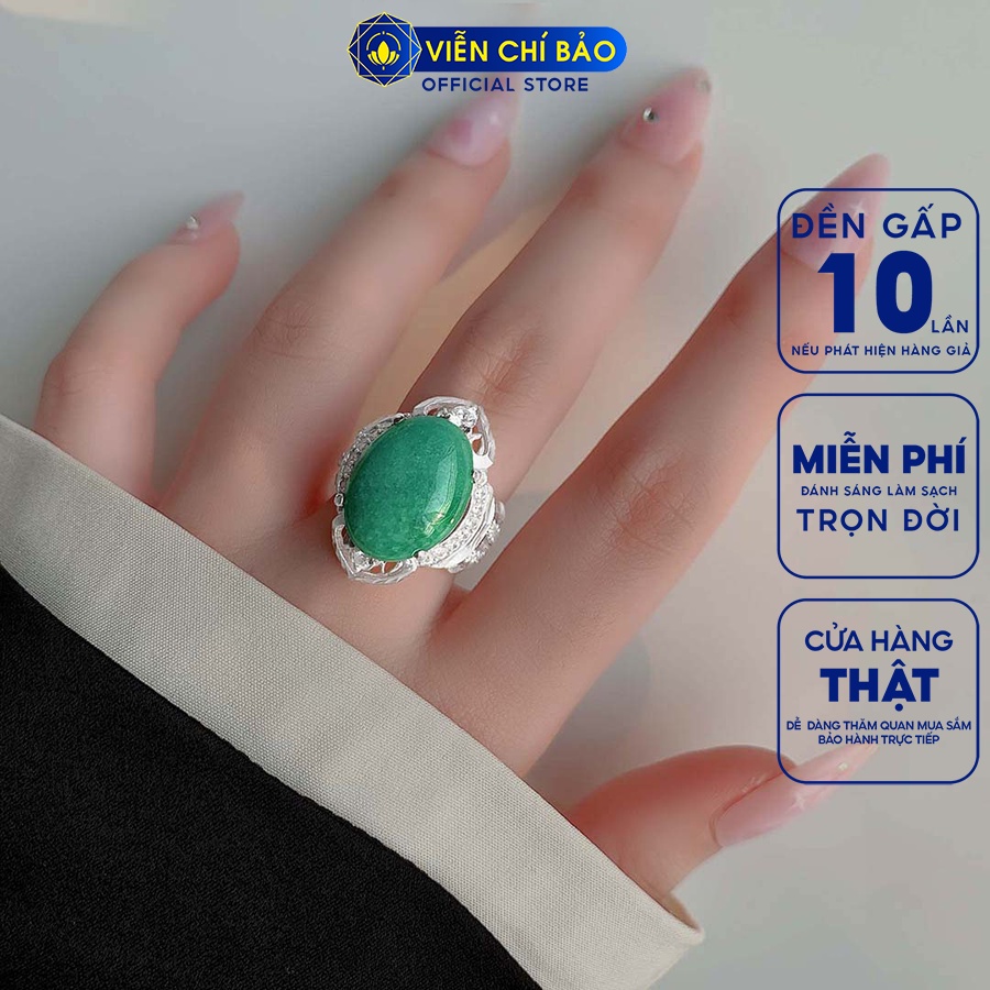 Nhẫn bạc nữ ngọc xanh chất liệu bạc 925 thời trang phụ kiện trang sức Viễn Chí Bảo N400504
