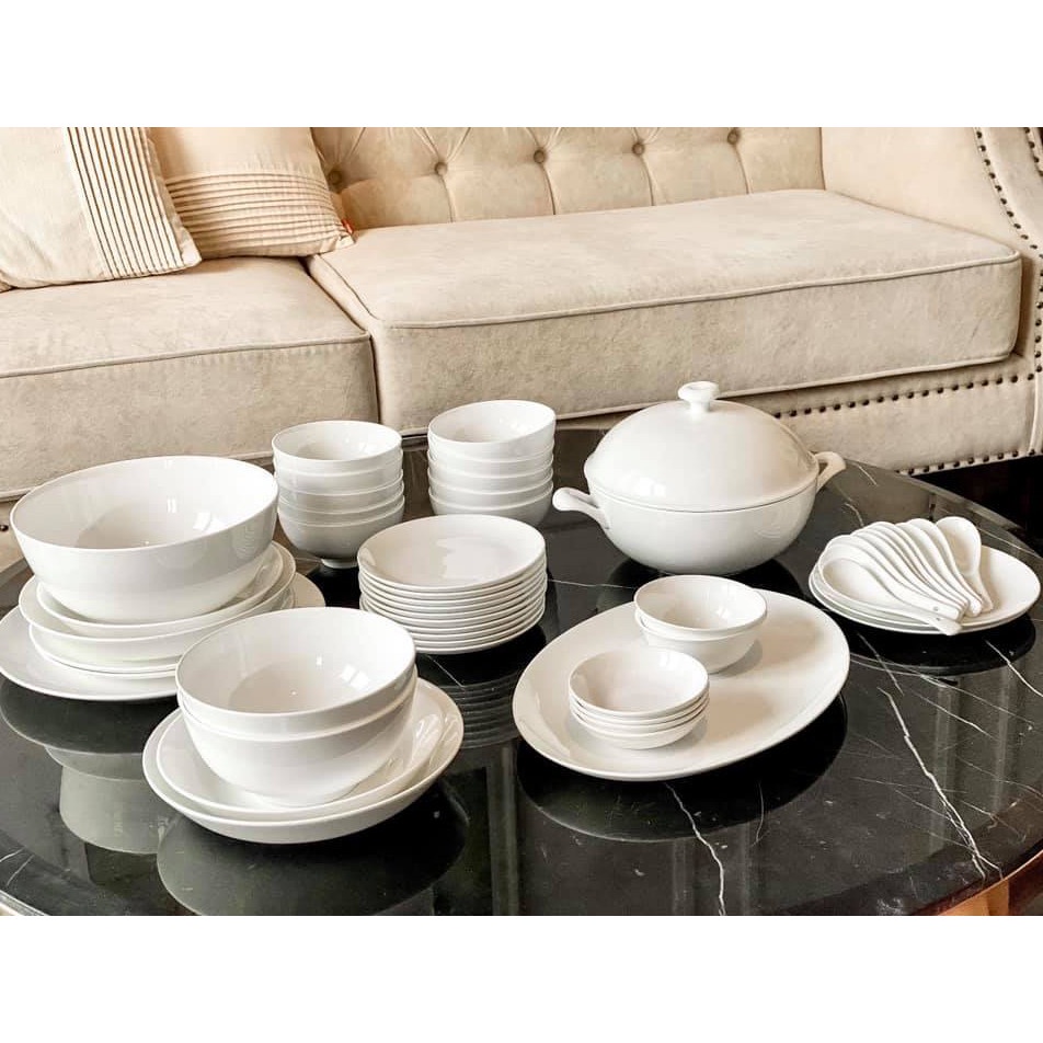 Set Bát Sứ Imperial 50 Món Hoàng gia viền vàng, viền bạc, trắng trơn, Dùng An Toàn Với Máy Rửa Bát