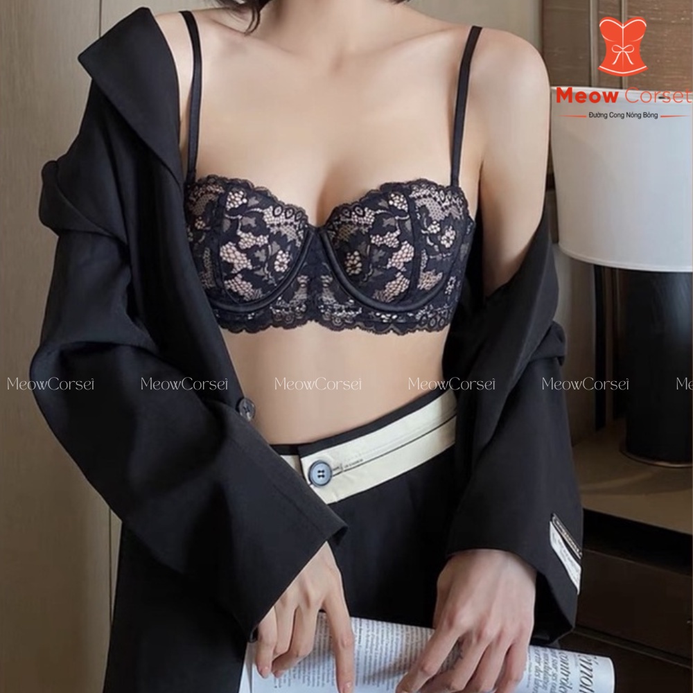 Áo lót ren mút mỏng có gọng nâng ngực 728 cúp ngang sexy [MEOW Corset] | BigBuy360 - bigbuy360.vn