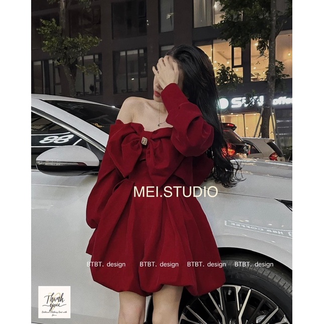 Jum nhung trễ vai nơ ngực siêu hot