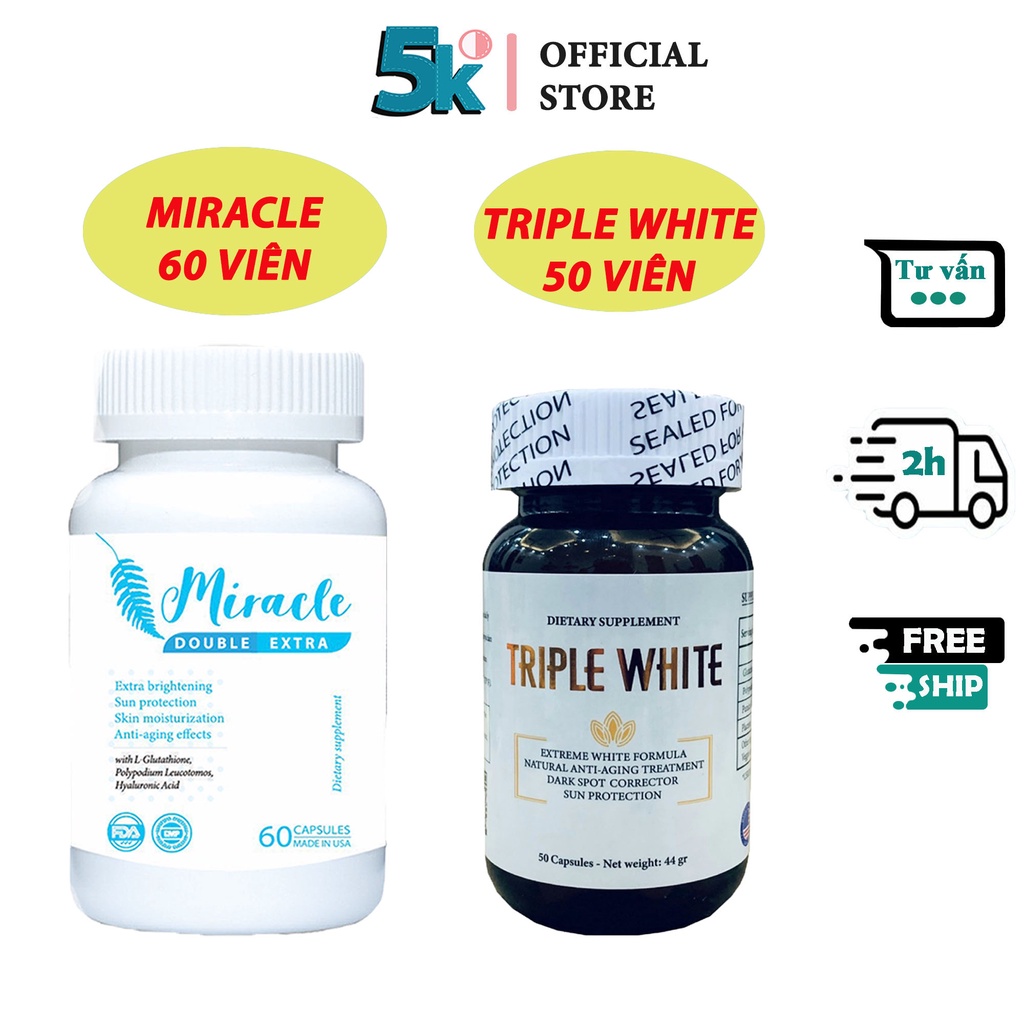 Triple White &amp; Wacos - Viên uống Trắng da Chống nắng &amp; Giảm thâm nám (50-60v)