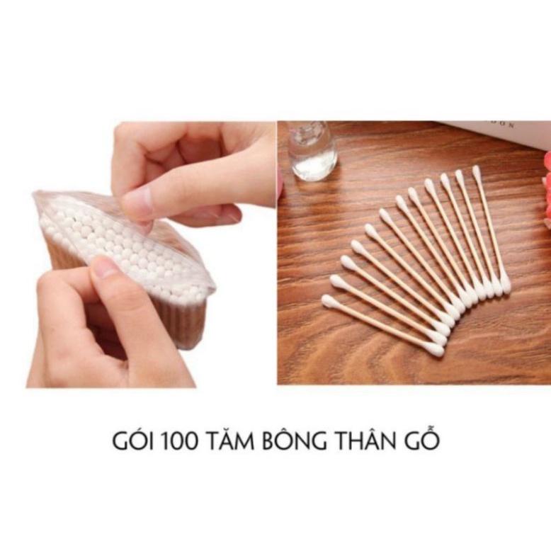 (Giá Sỉ) Gói 80 Tăm Bông Thân Gỗ Tiện Lợi Thân Thiện Với Môi Trường