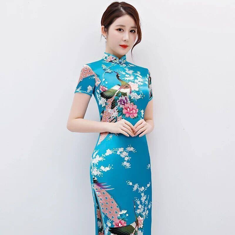 TIANLEYU váy đi đám cưới Đầm Sườn Xám Cách Tân Dáng Chữ a Tay Lửng Phong Cách Trung Hoa Thời Trang Xuân Hè Cho Nữ áo dài QZ08