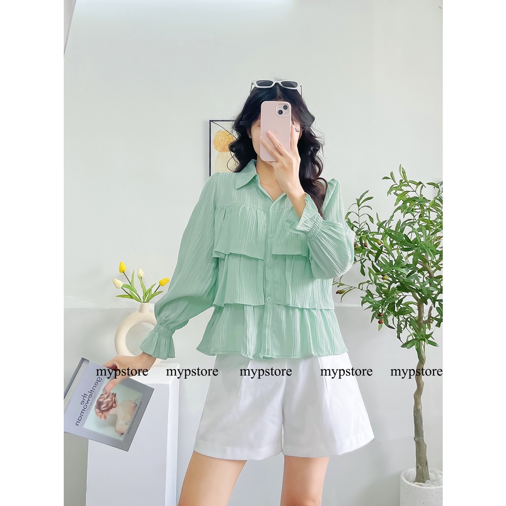 Áo sơ mi phối tầng tay bo lửng mypstore A11