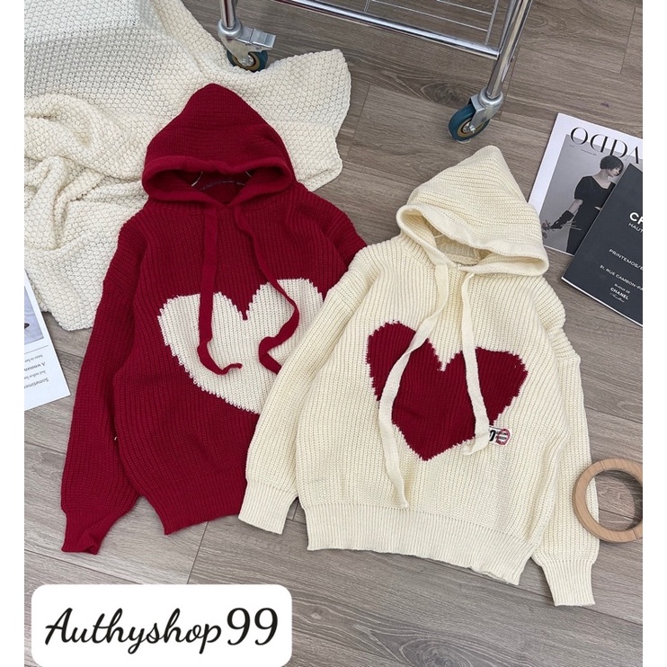 Áo Len Hình Trái Tim Dài Tay Có Mũ 2 màu siêu xinh